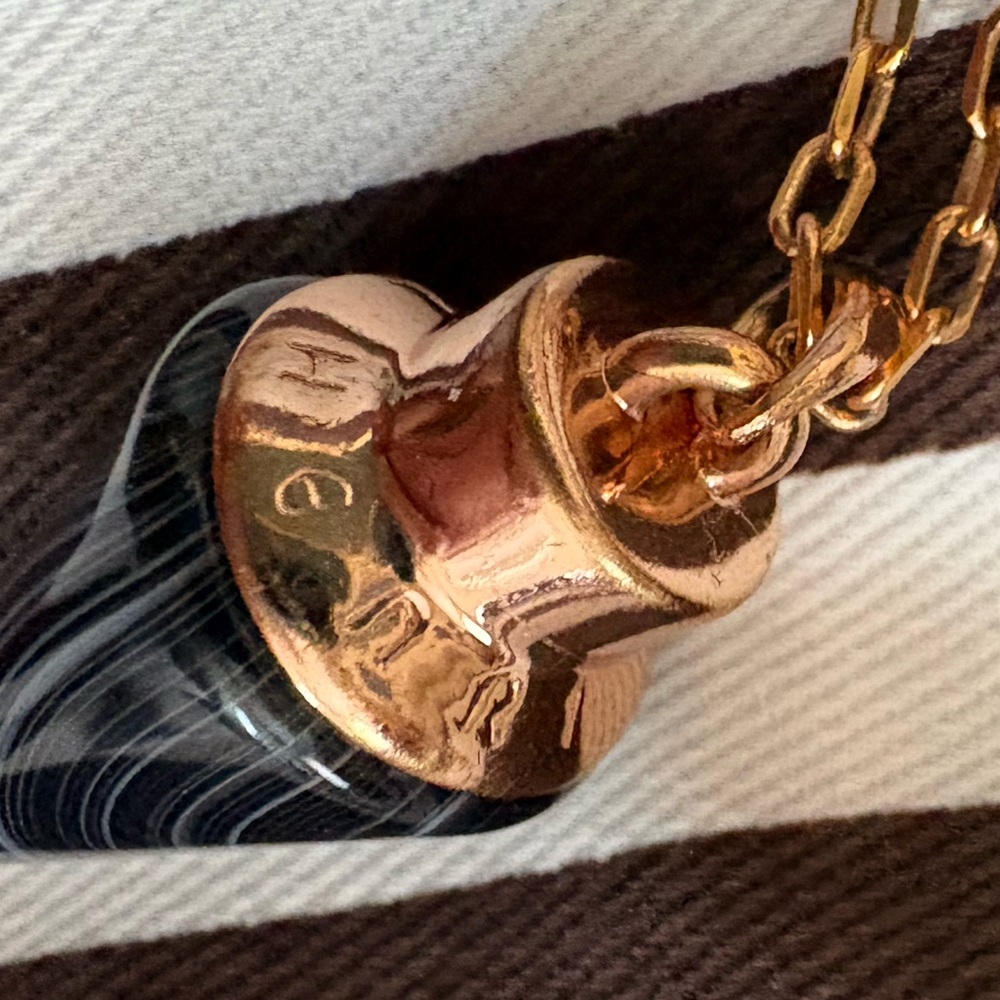 Henri Bendel Rose Gold Black Marble Conic Pendant Necklace 32” - Picture 6 of 7